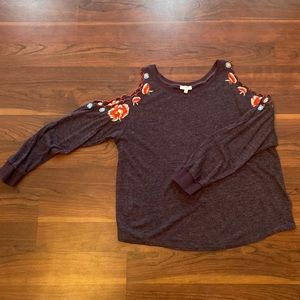 Umgee Cut Out Shoulder Top with Embroidery